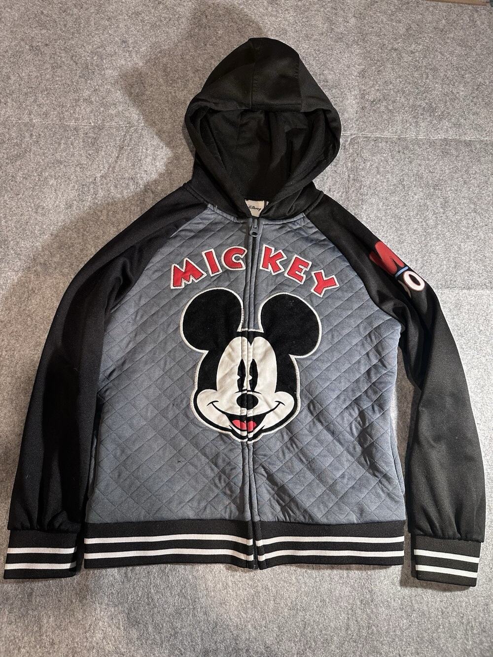 Disney Mickey Mouse Full-zip Quilted Hooded Varsity Jacket Large Mickey Mouse